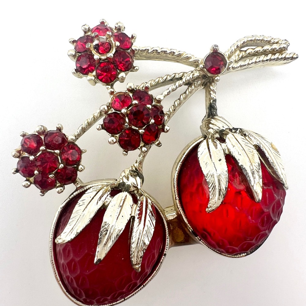 Vintage Sarah Coventry Strawberry Festival Brooch Red Glass 1966 Clasp Repair